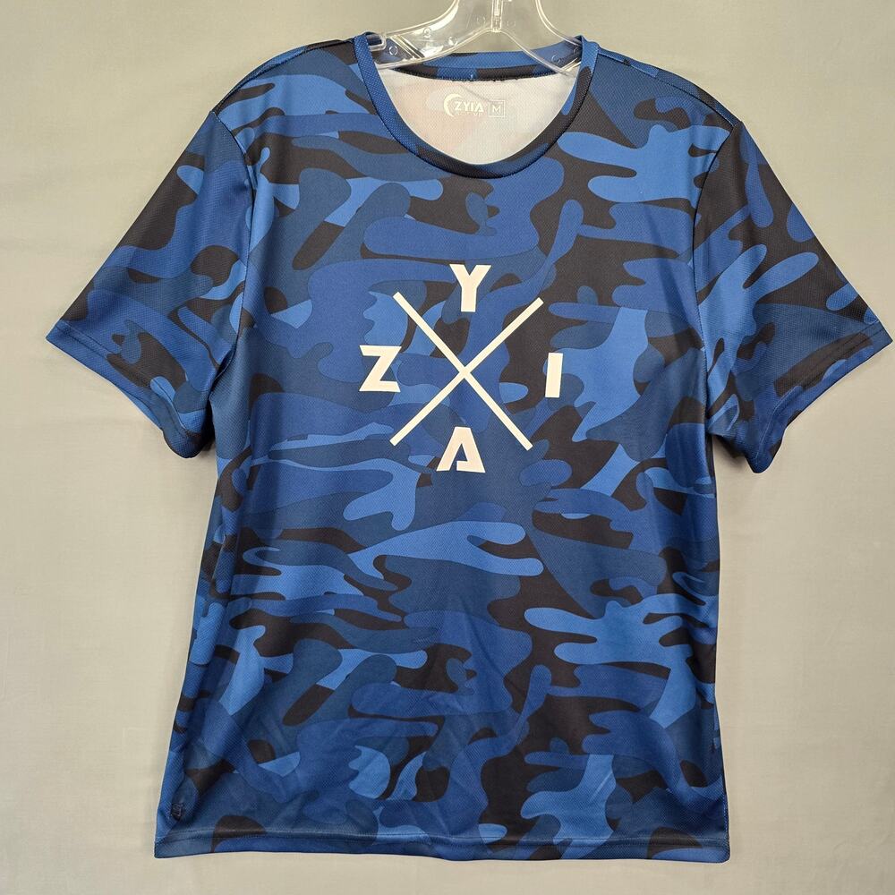 ZIYA Active Blue Camo Tee Size M Short Sleeve Scoop Neck Women's Activewear Top